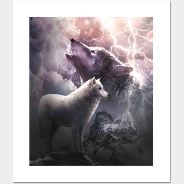 Lightning Wolf Howling At The Moon Wall Art by Random Galaxy